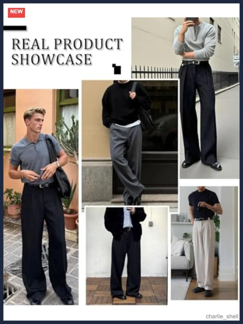 Men's Pleated Wide Leg Dress Pants Adjustable Waist Casual Trousers